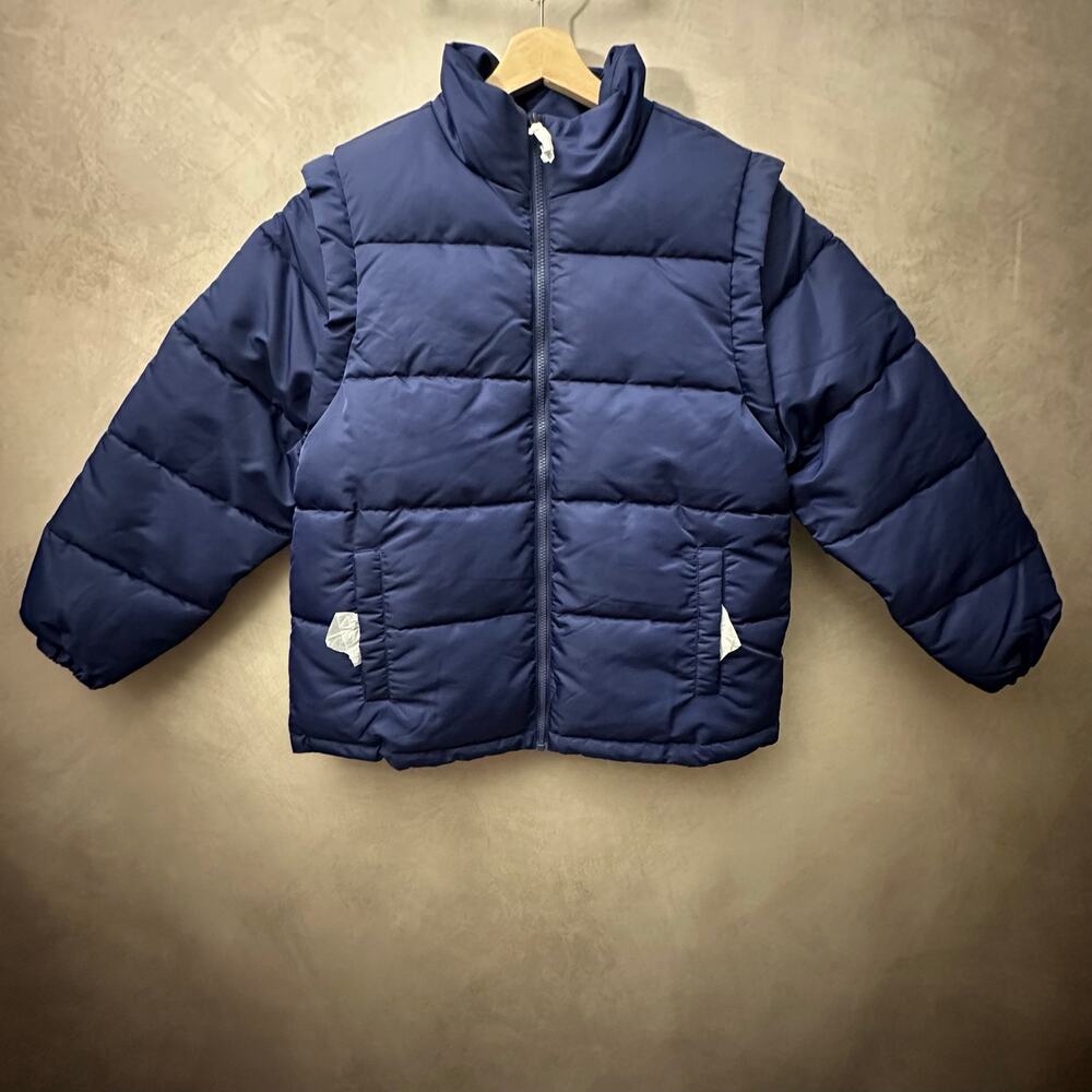 WeWoreWhat Zip Off Sleeve Puffer Jacket Convertible Vest Navy Blue S Snow Ski